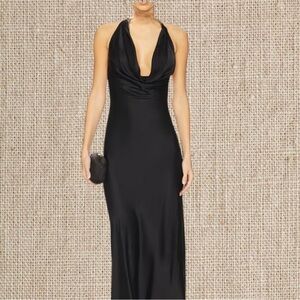 Elegant Black cowl Halter Dress
